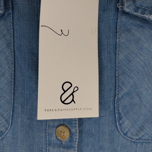 Thread And Supply Chambray Light Blue Denim Button-Up Shirt NWT - Picture 7 of 16